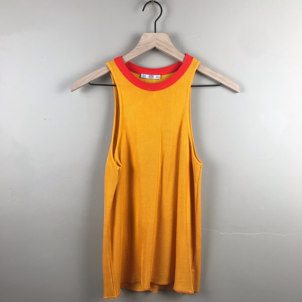 ZARA || Contrasting Ribbed Halter Tank